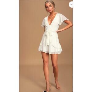 Lulus Flutter Sleeve Faux Wrap White Minidress Small
